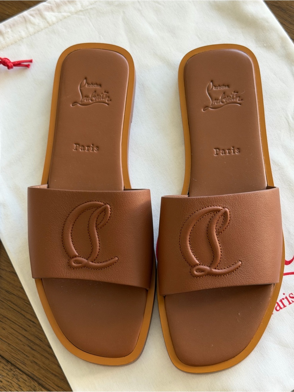 Christian Louboutin Brown Cognac Leather Slide Mules